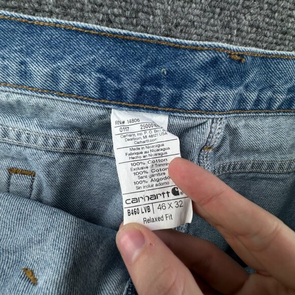 Carhartt Men’s Denim Jeans 46x32 Relaxed Light Wash B460 LVB Work Casual W Logo - Picture 12 of 13